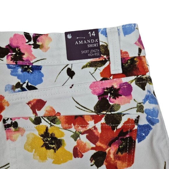 Gloria Vanderbilt "Amanda" White Floral Print Denim Shorts High Rise Size 14 New - Picture 9 of 12